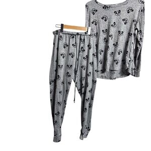 Mikk Lounge Grey Panda Print Long Sleeve Top Jogger Pajama Set‎ Size L